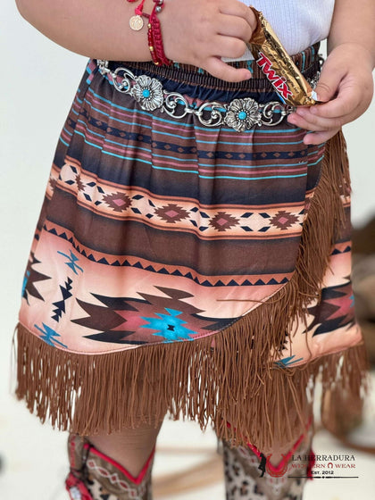 SHEA BABY BROWN AZTEC FRINGE SKIRT TODDLER FS03