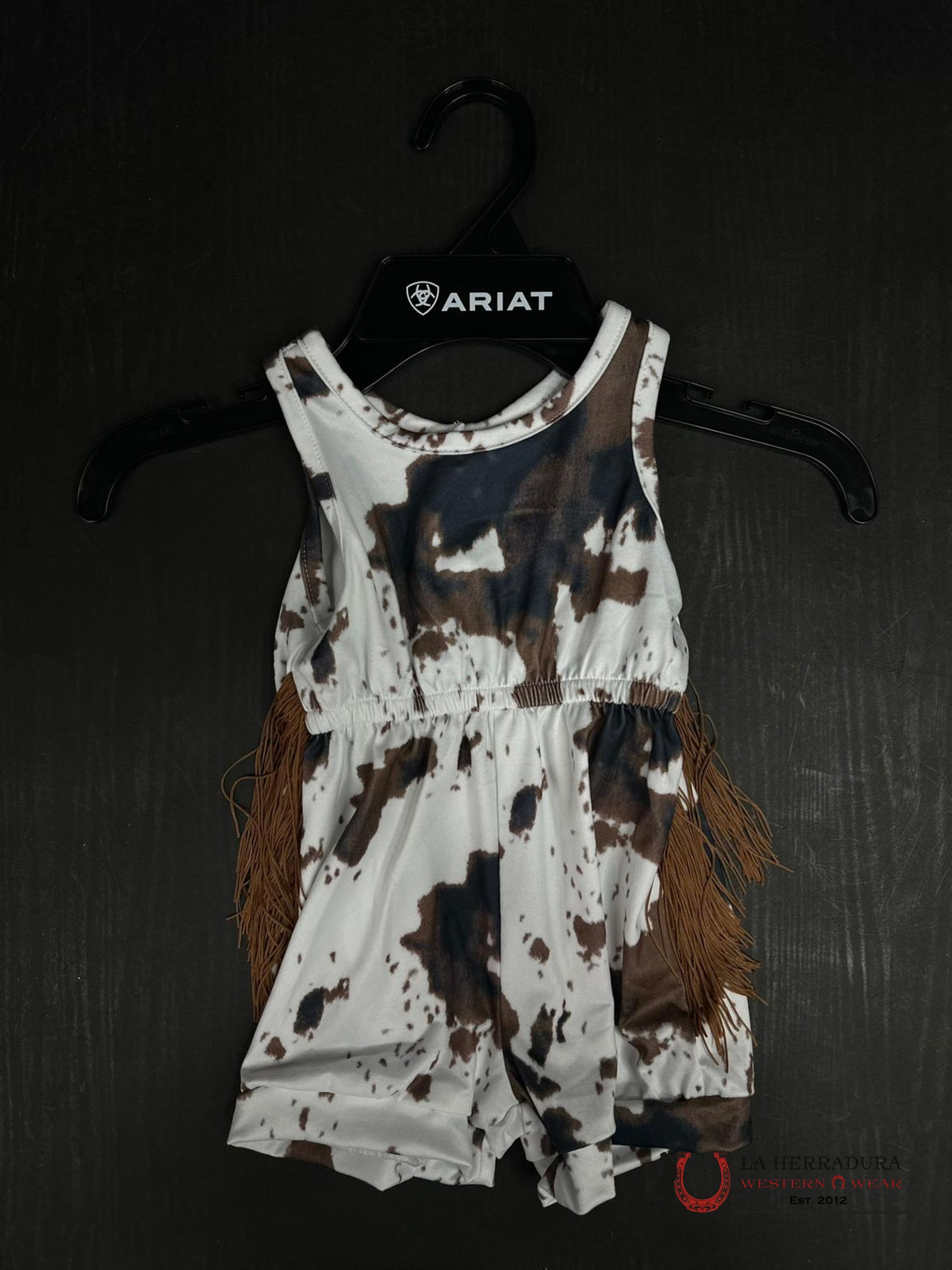 Shea Baby Cowprint Onsie Fringe Brown Niños