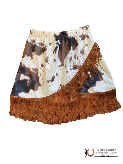 SHEA BABY WHITE COW PRINT FRINGE SKIRT TODDLER- FS05