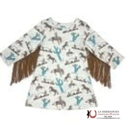 Vestido de manga larga Shea Baby blanco con estampado western SDRF27