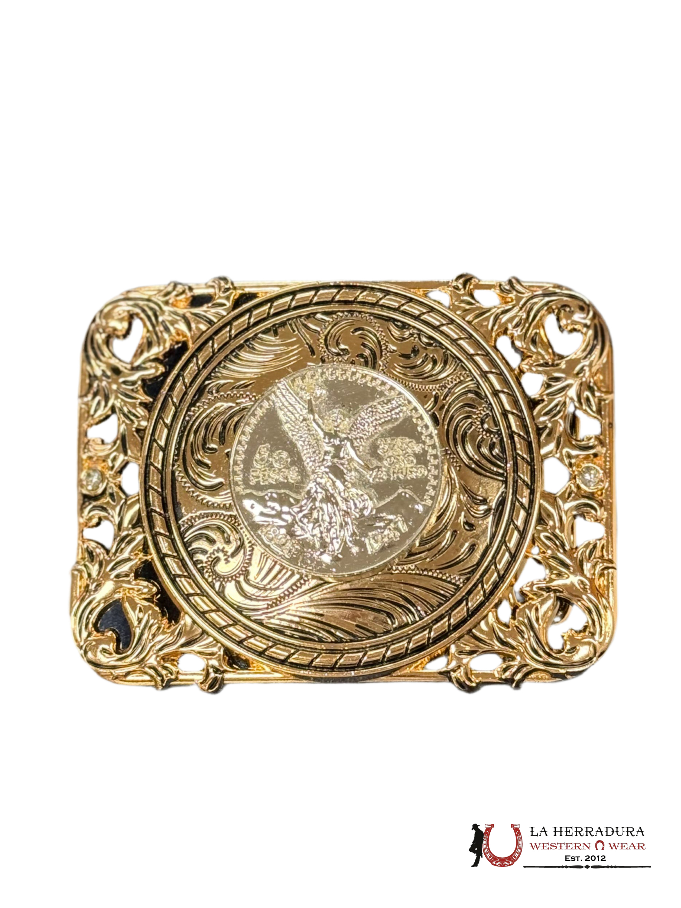 SILVER 50 PESOS ALL GOLD SQUARE BUCKLE ACCESORIOS