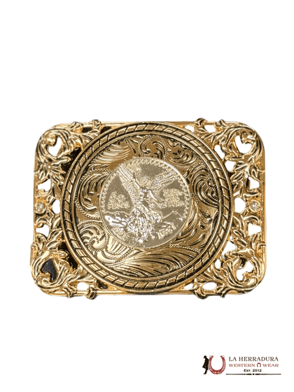 SILVER 50 PESOS ALL GOLD SQUARE BUCKLE