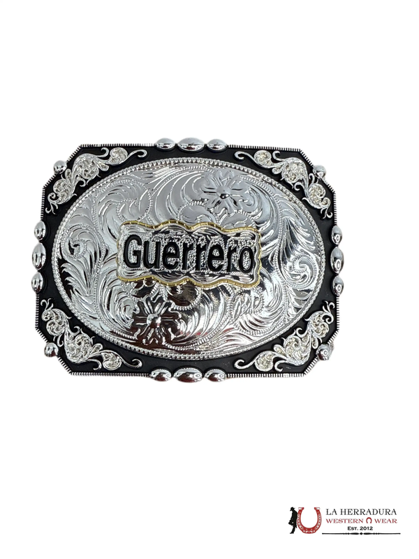 HEBILLA GUERRERO DE PLATA Y NEGRO