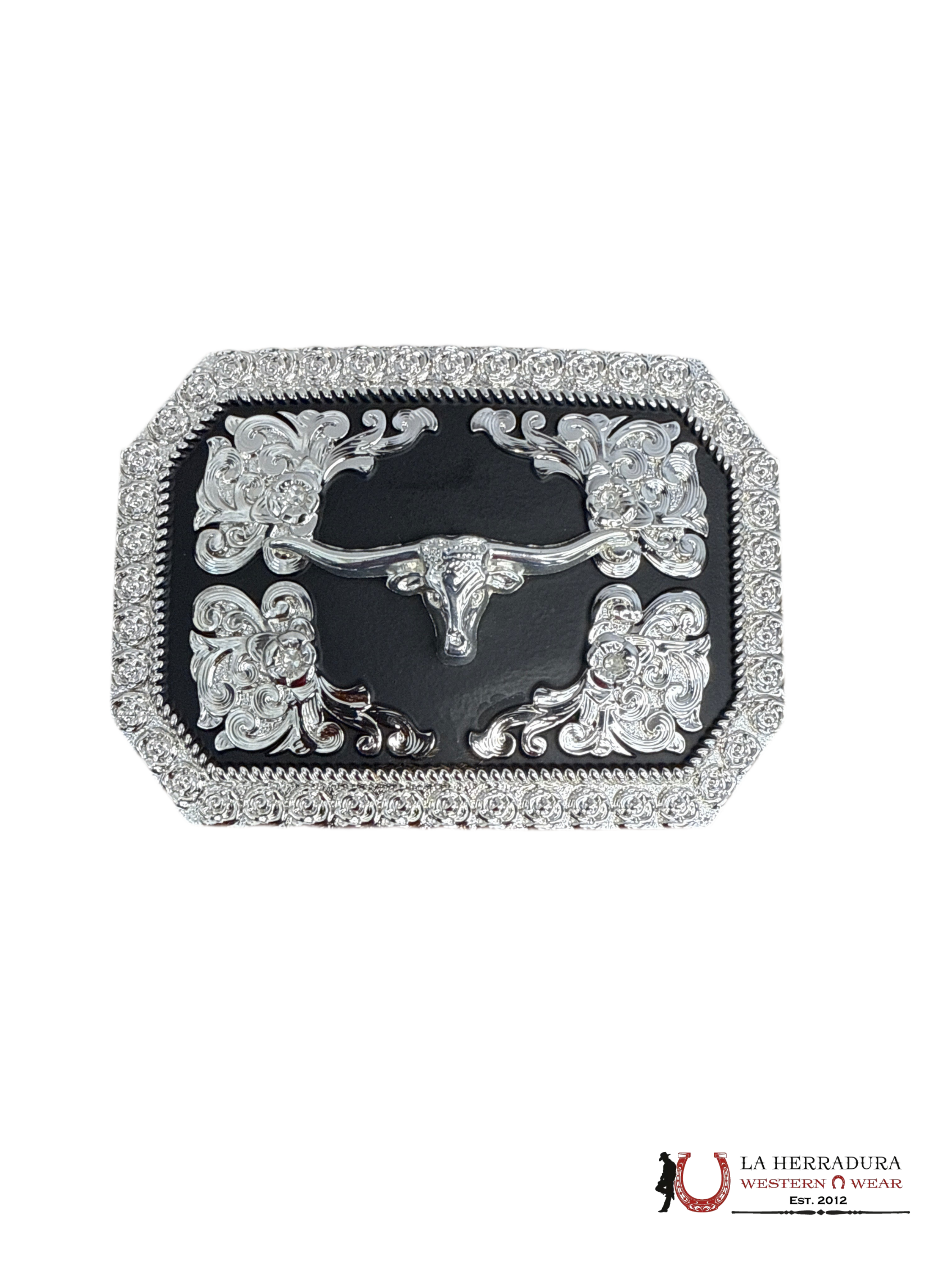 SILVER & BLACK SQUARE BULL HEAD BUCKLE ACCESORIOS
