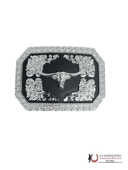 SILVER & BLACK SQUARE BULL HEAD BUCKLE