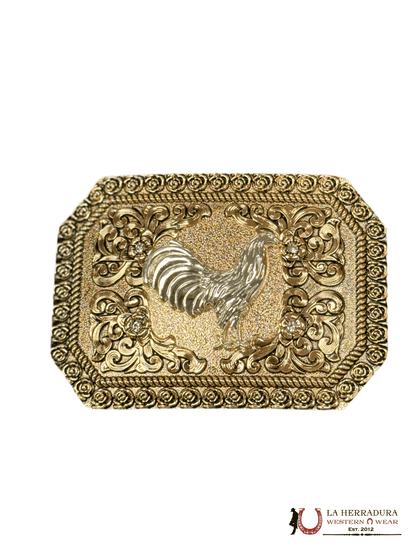 SILVER GALLO FLORAL GOLD SQUARE BUCKLE
