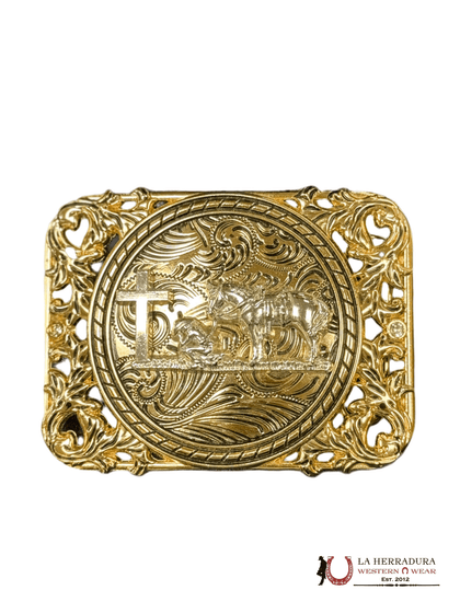 SILVER GINETE ALL GOLD SQUARE BUCKLE