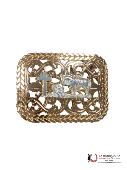 SILVER GINETE ALL GOLD SQUARE BUCKLE
