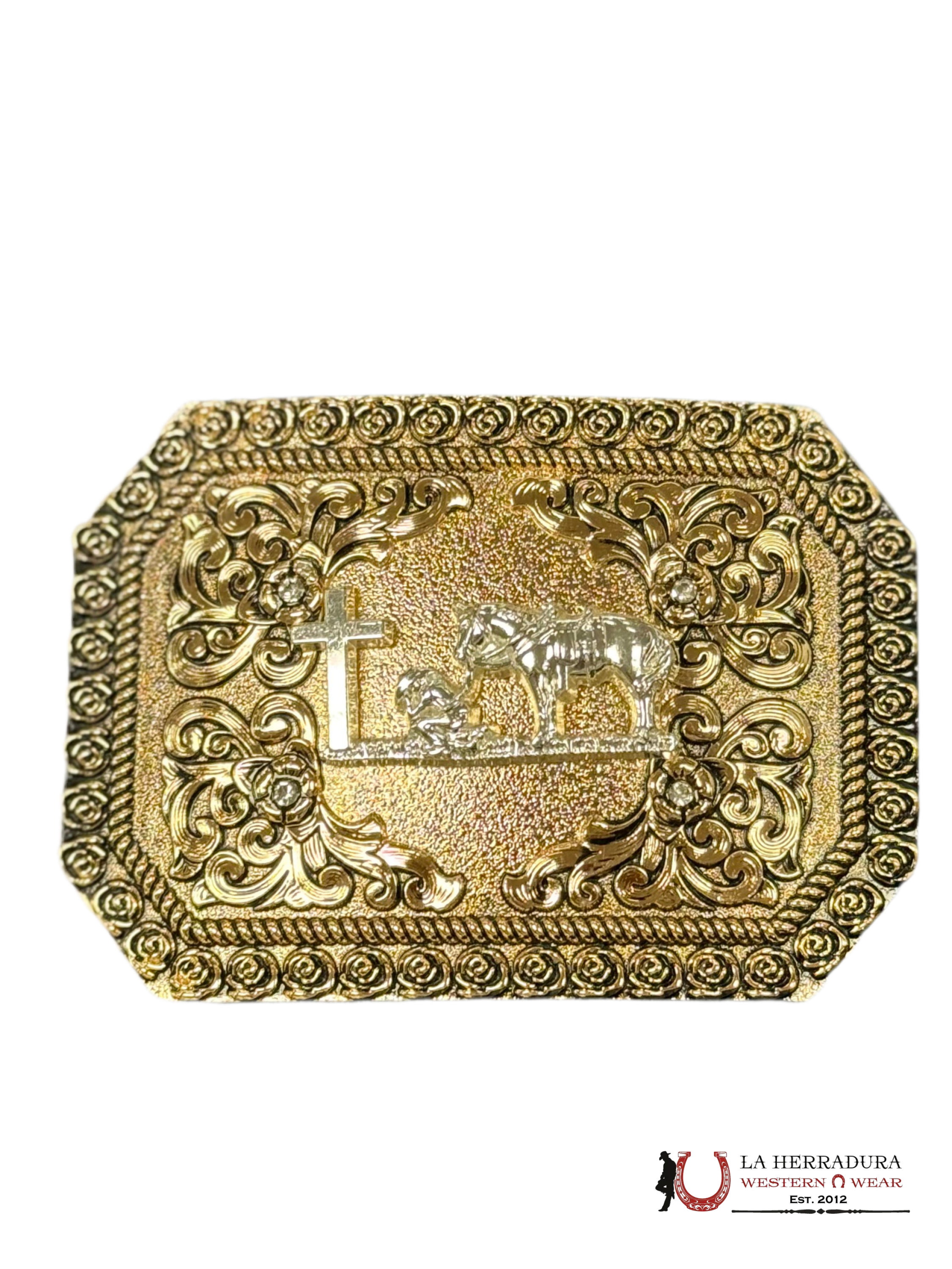 SILVER GINETE FLORAL DESIGN SQUARE BUCKLE ACCESORIOS