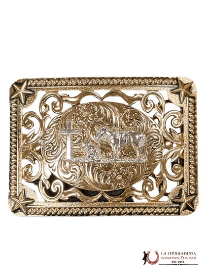 SILVER GINETE STAR DETAIL SQUARE BUCKLE