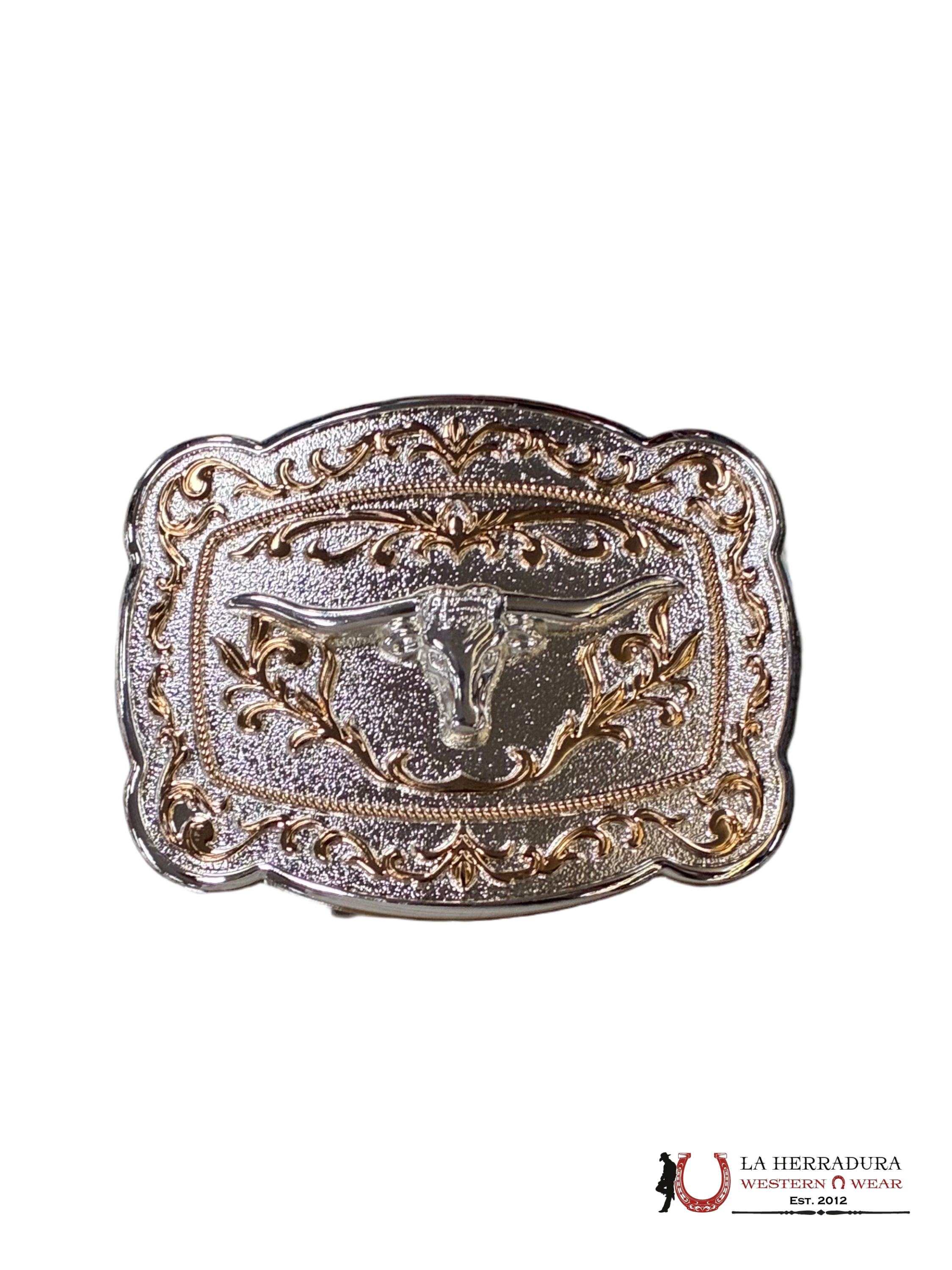 SILVER & GOLD LONG HORN ROUND CORN BUCKLE ACCESORIOS