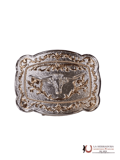 SILVER & GOLD LONG HORN ROUND CORNER BUCKLE