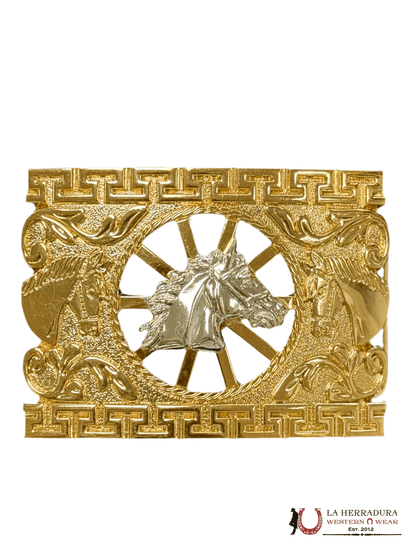 SILVER HORSE ALL GOLD SQUARE BUCKLE