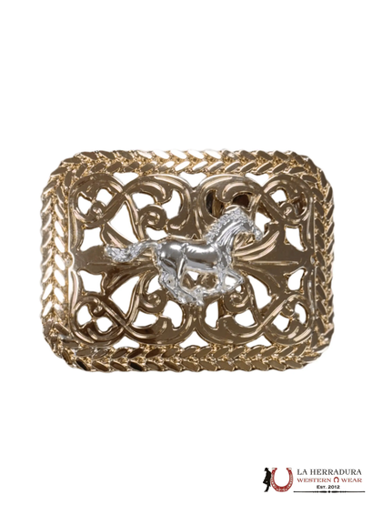 SILVER HORSE RUNNING ALL GOLD SQUARE BUCKLE