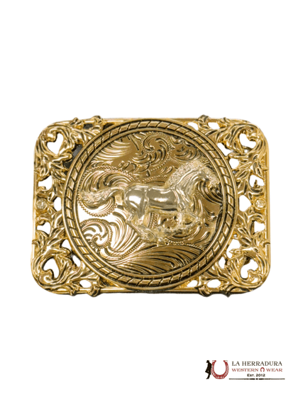 SILVER HORSE RUNNING SQUARE BUCKLE