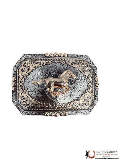 SILVER ROSE GOLD HORSE SQUARE BUCKLE