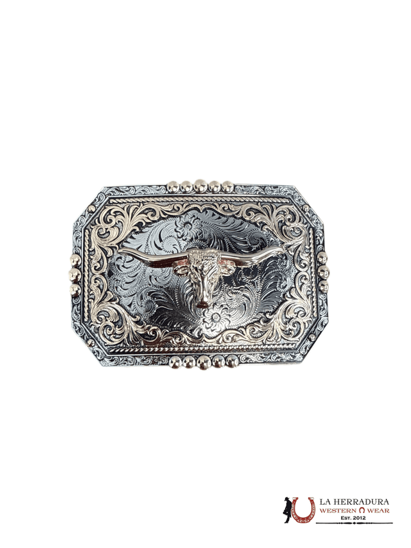 HEBILLA CABEZA CUERNO LARGO SEMICUADRADA PLATA Y ORO ROSA 4