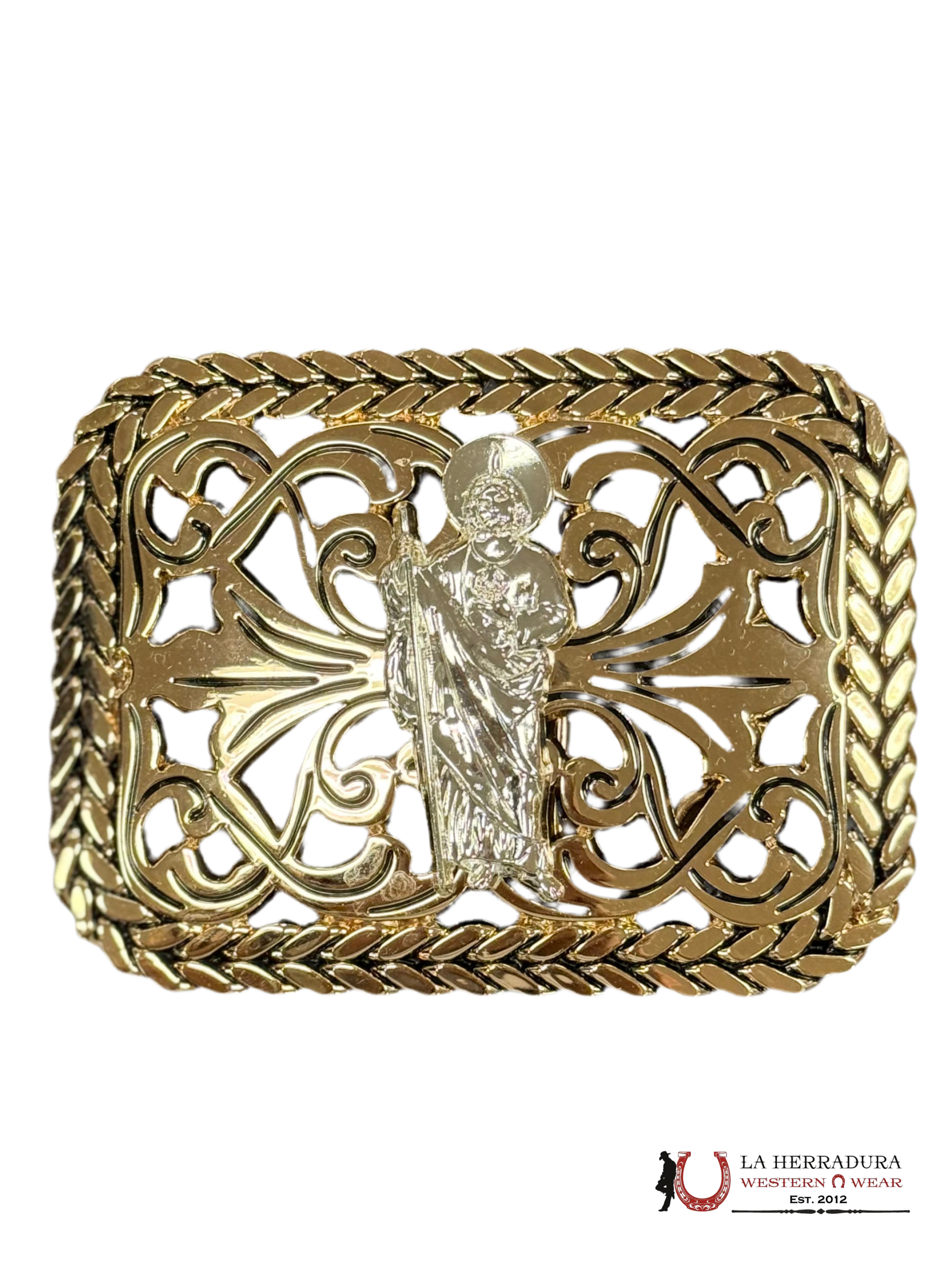 SILVER SAN JUDAS BLACK DETAILS SQUARE BUCKLE ACCESORIOS