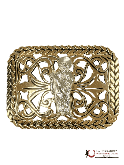 SILVER SAN JUDAS BLACK DETAILS SQUARE BUCKLE