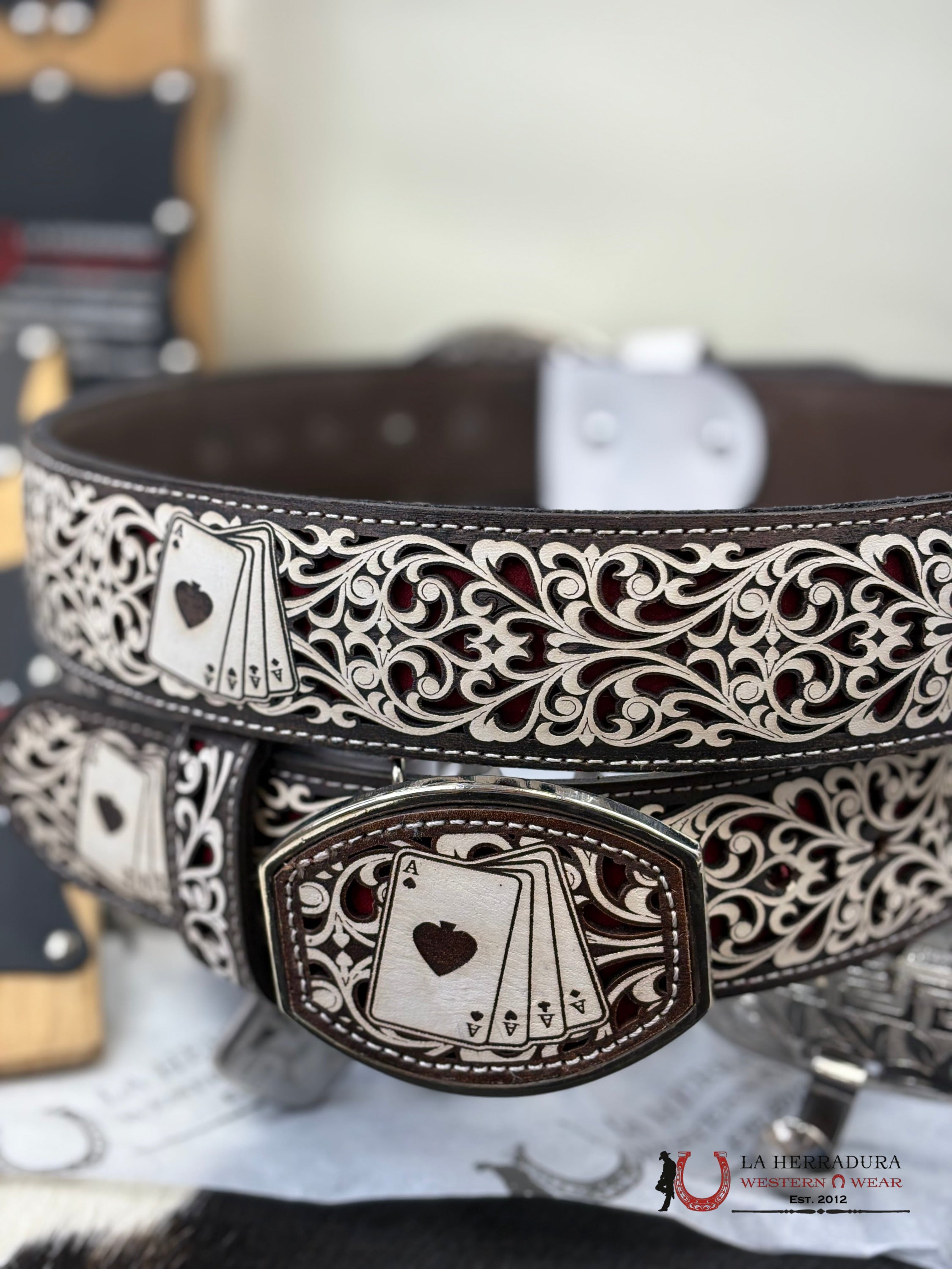 Spade Card 2 Inc Belt Wihte/Red Cinturones Hombres