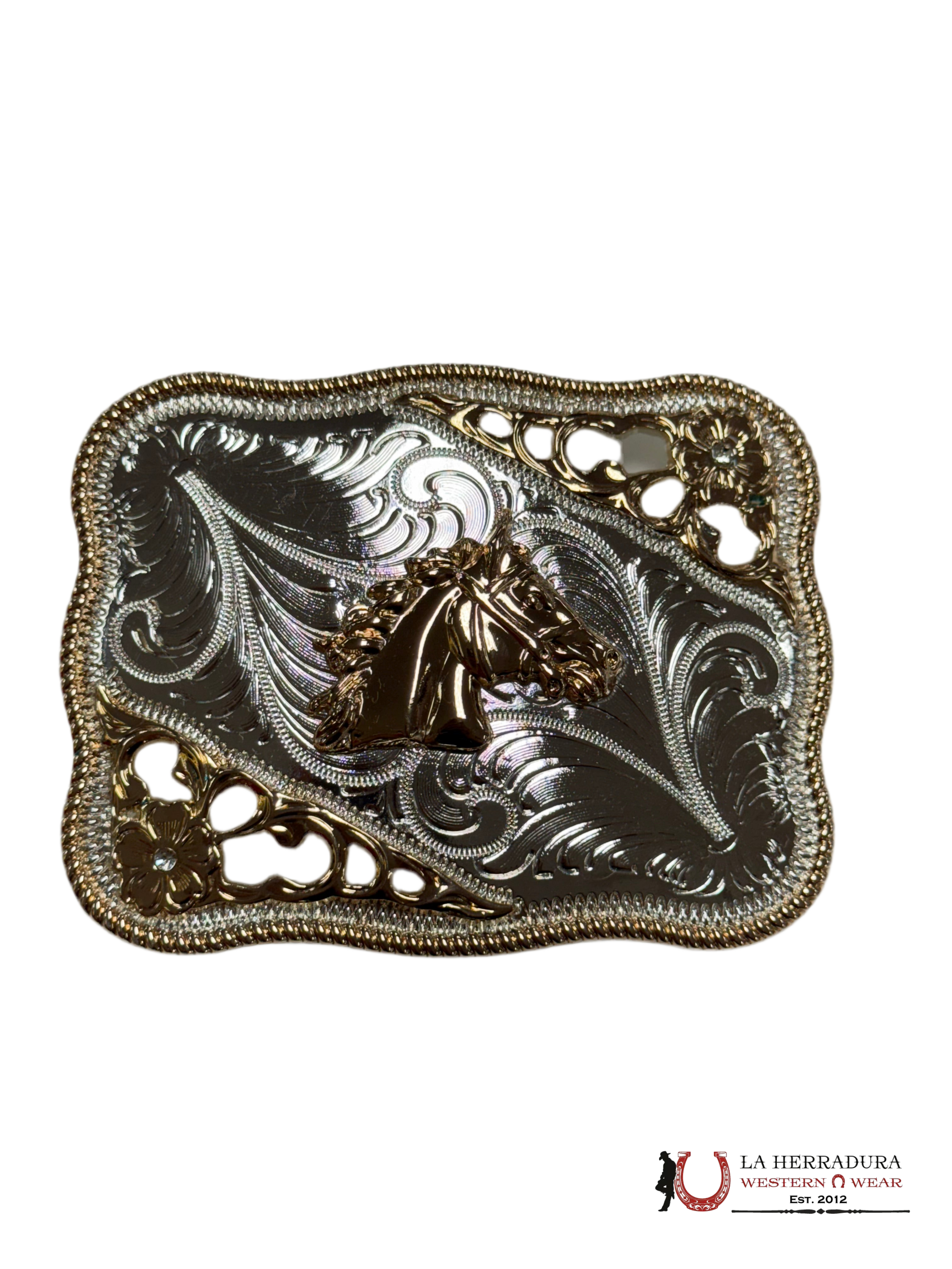 SQUARE BUCKLE HORSE HEAD ROSE GOLD ACCESORIOS