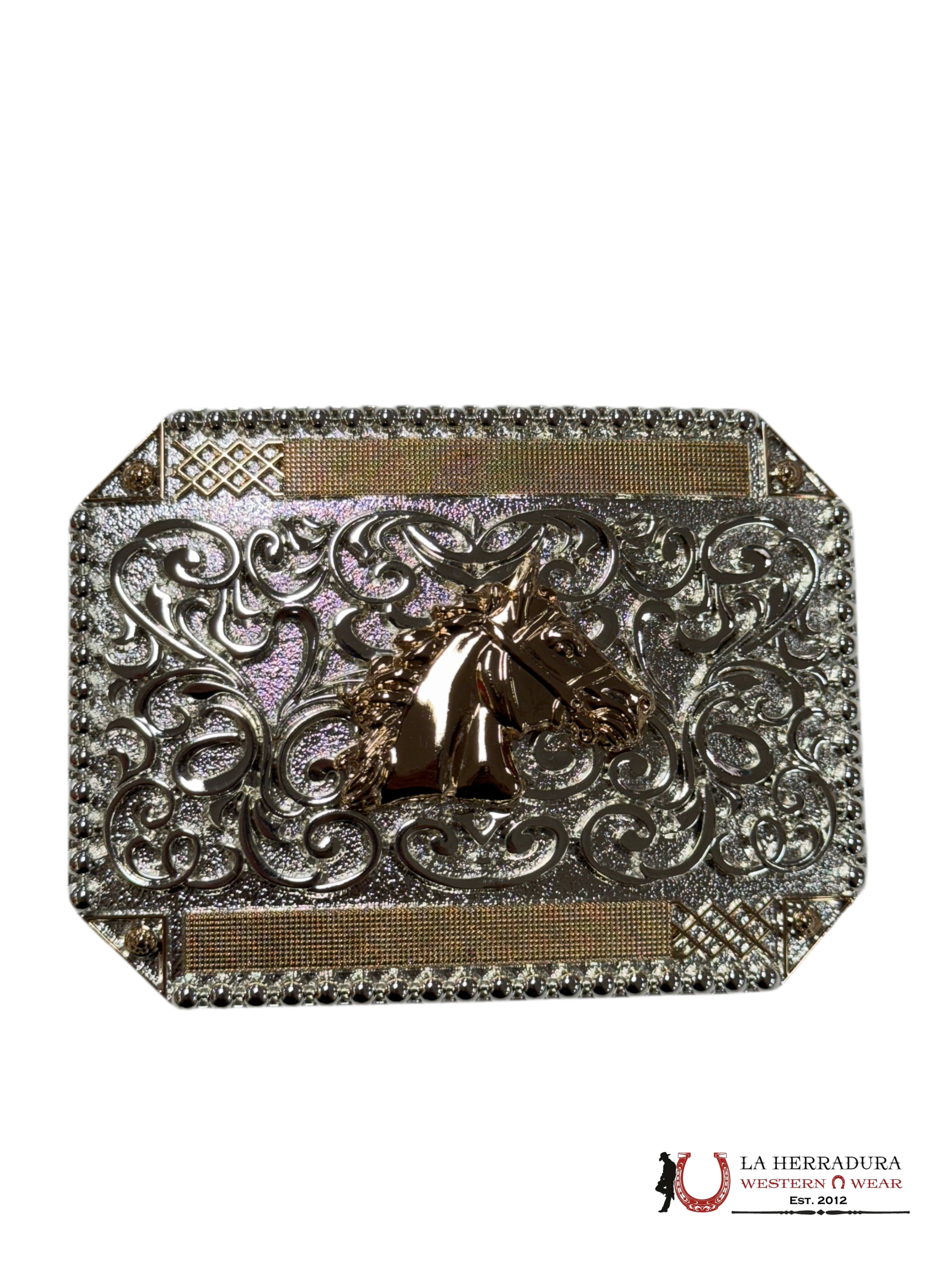 SQUARE BUCKLE HORSE HEAD ROSE GOLD ACCESORIOS