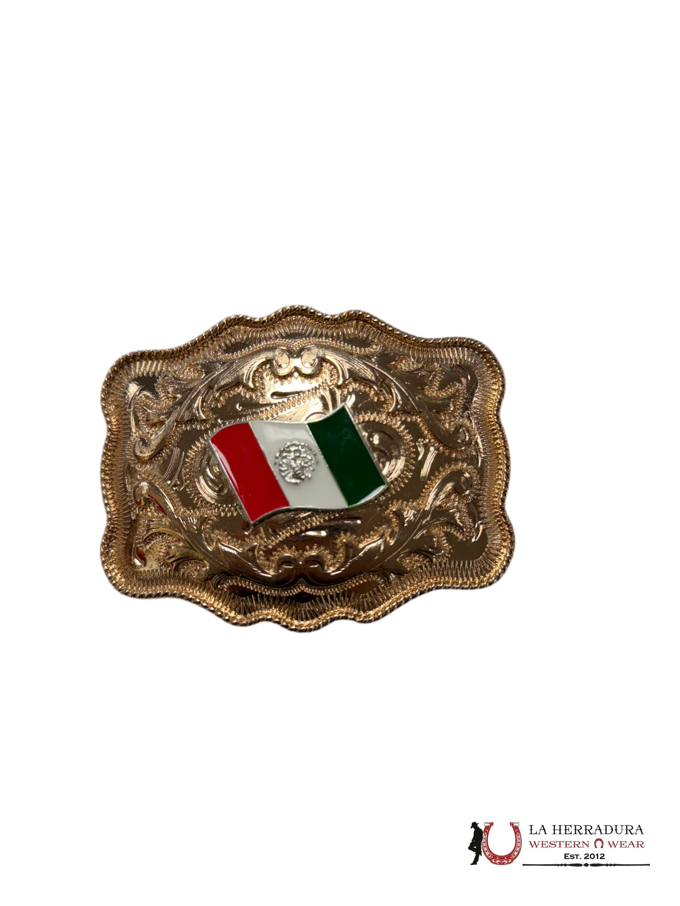 SQUARE BUCKLE MEXICO FLAG GOLD ACCESORIOS