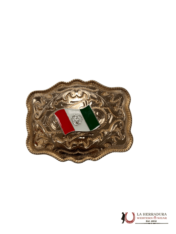 HEBILLA CUADRADA BANDERA DE MÉXICO DORADA