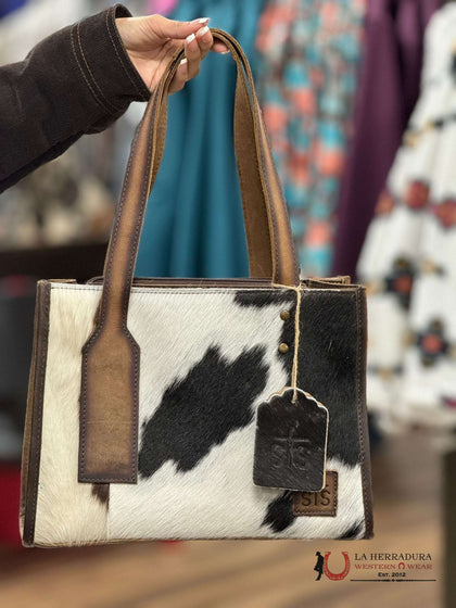 STS RANCHWEAR COWHIDE BLACK & WHITE/TAB RUBY PURSE