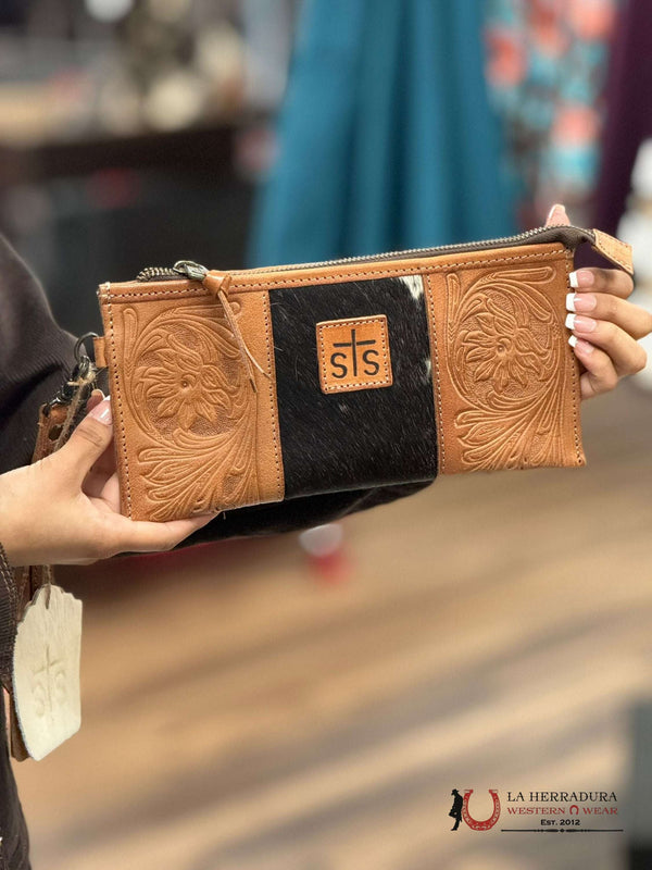 BOLSO DE MANO YIPEE KIYAY DE CUERO DE VACA NEGRO STS RANCHWEAR