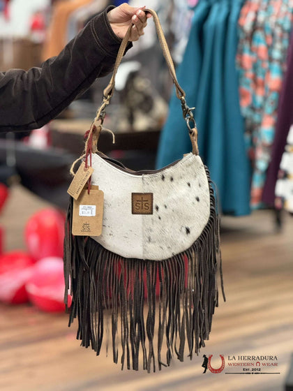STS RANCHWEAR COWHIDE WHITE NELLIE FRINGE BAG