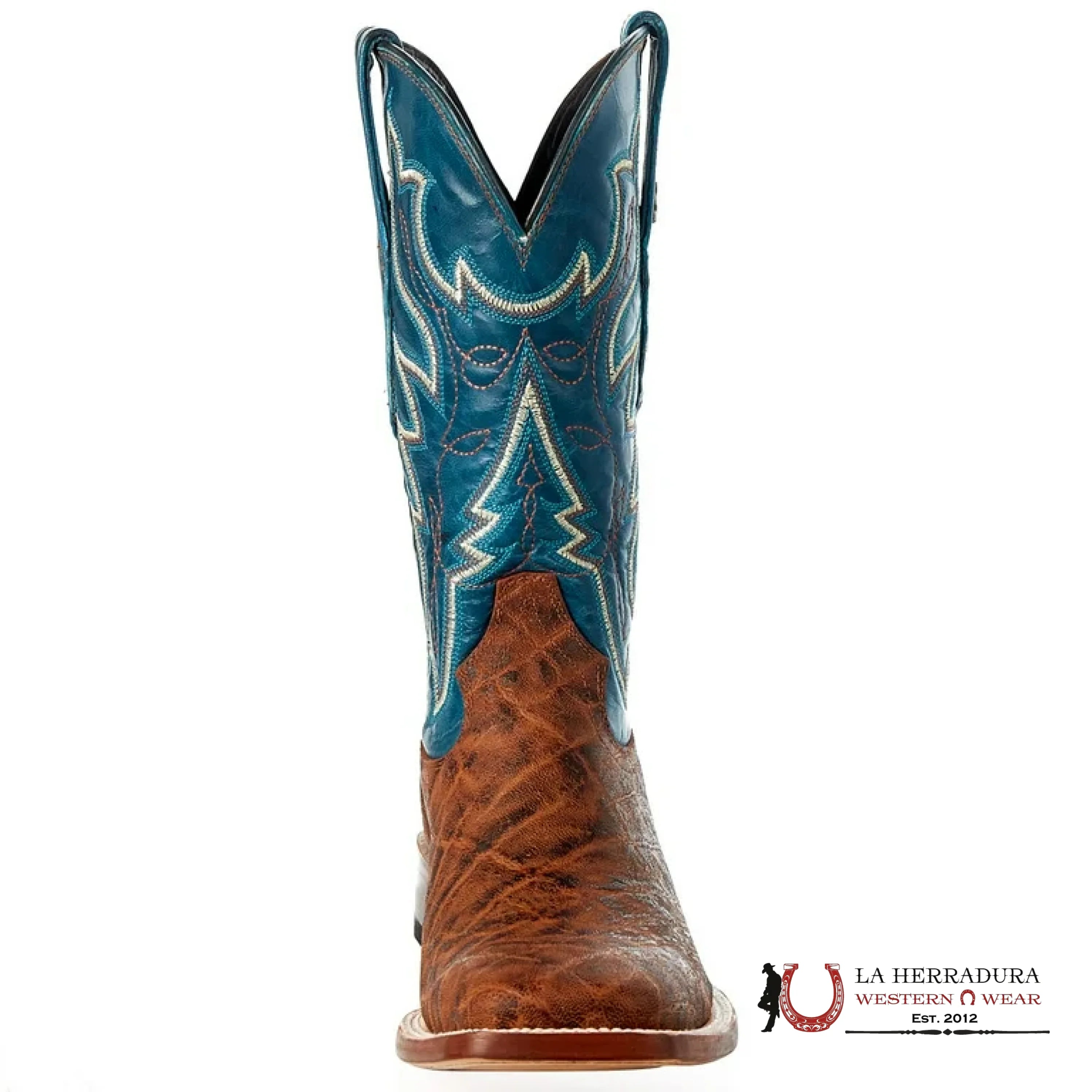 Tanner Mark Boots Men` s Tanner Mark Classic Matte Coganc Elephant Print Matte Blue Volcano Top Cognac- TM200976 BOTAS
