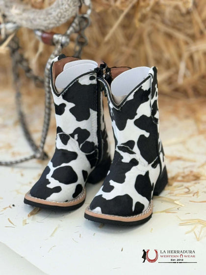 TANNER MARK ELSIE INFANT COWHIDE FAUX BLACK ZIPPER BOOTS -TMI205180
