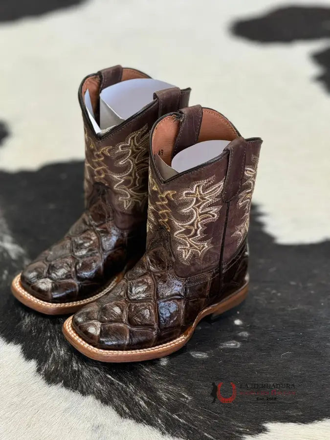 Tanner Mark Kids Andy Monster Fish Print Brown With Top Boot Niños