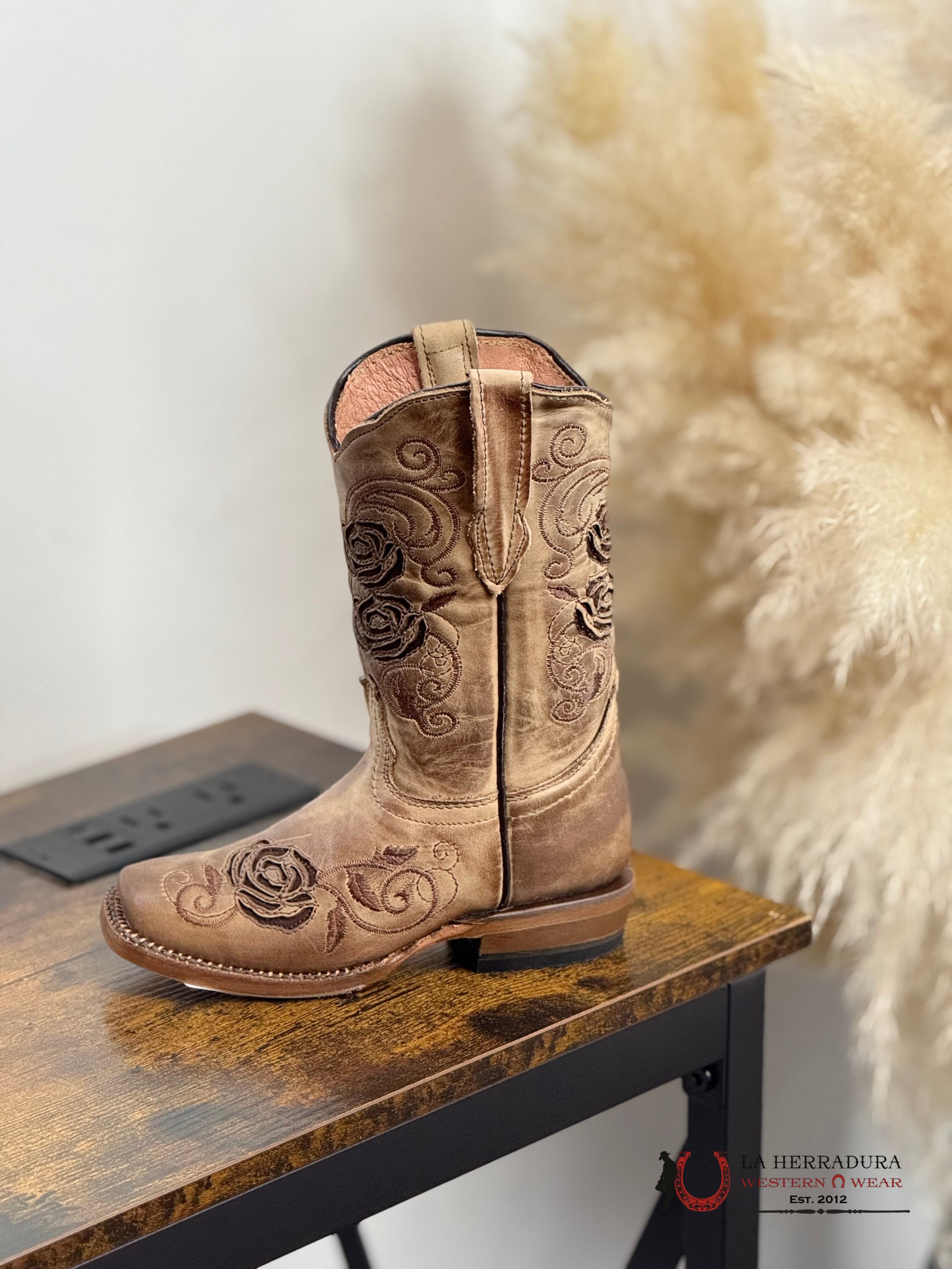 TANNER MARK KIDS MC ALLEN GIRLS BURNISHED SAND WITH BROWN ROSE INLAY -TMG 205062 NIÑOS