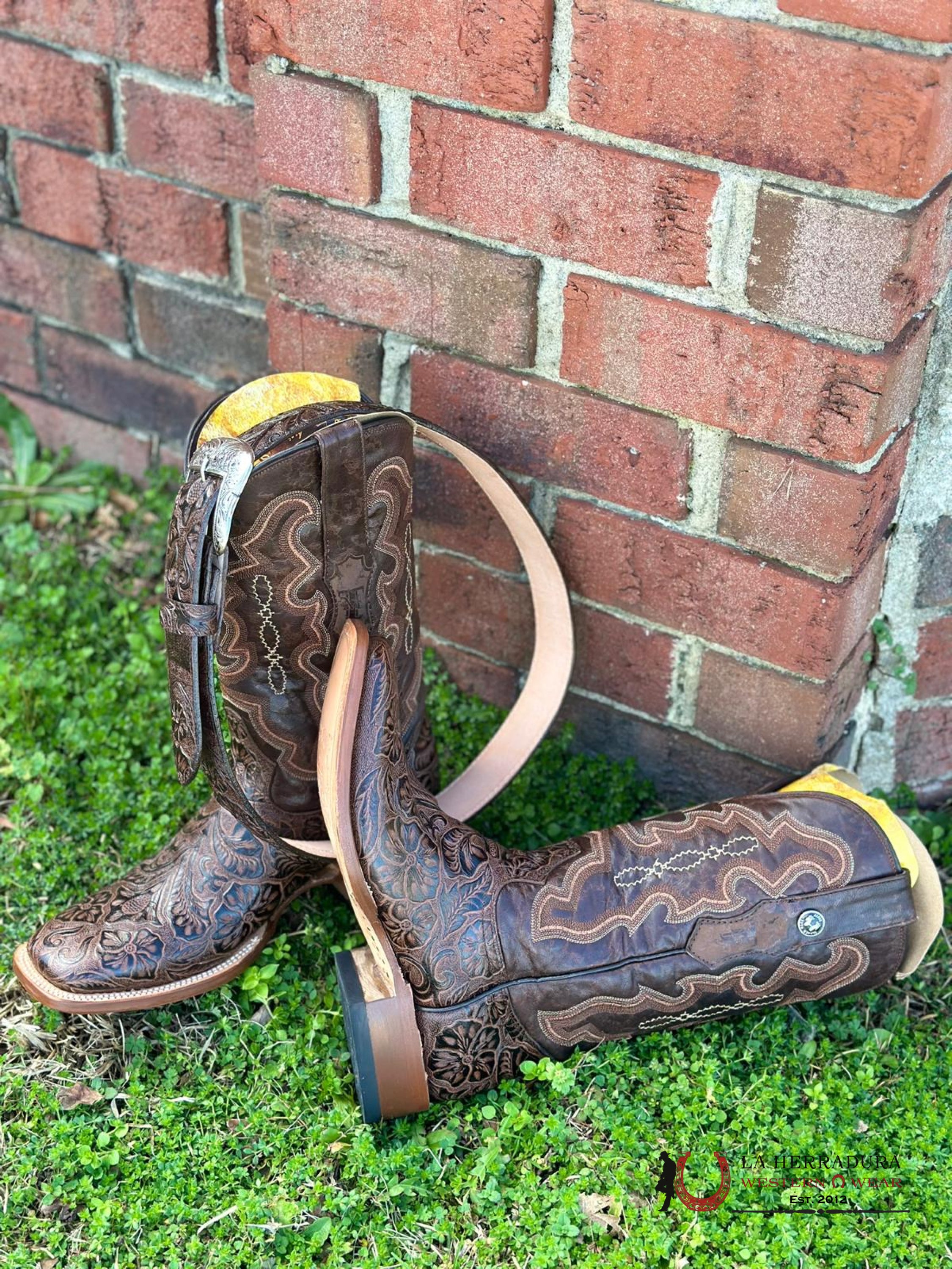 Tanner Mark Men Boot Hand Tooled Brown Botas Hombres
