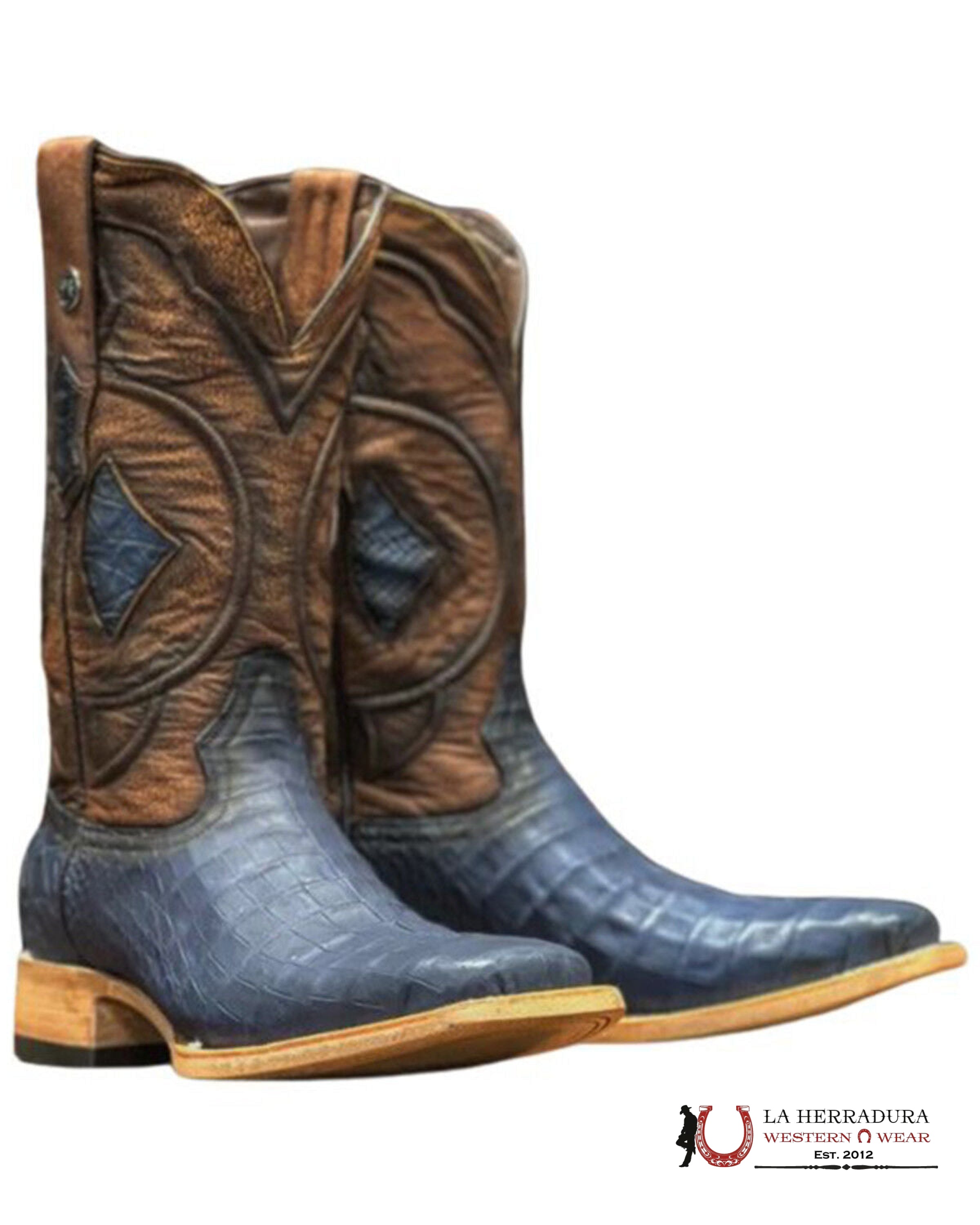 Tanner Mark Men’s Exotic Caiman SALVAJE MATTE (Whiskey Montana Top/ Sky Blue)- TMX208052 BOTAS HOMBRES