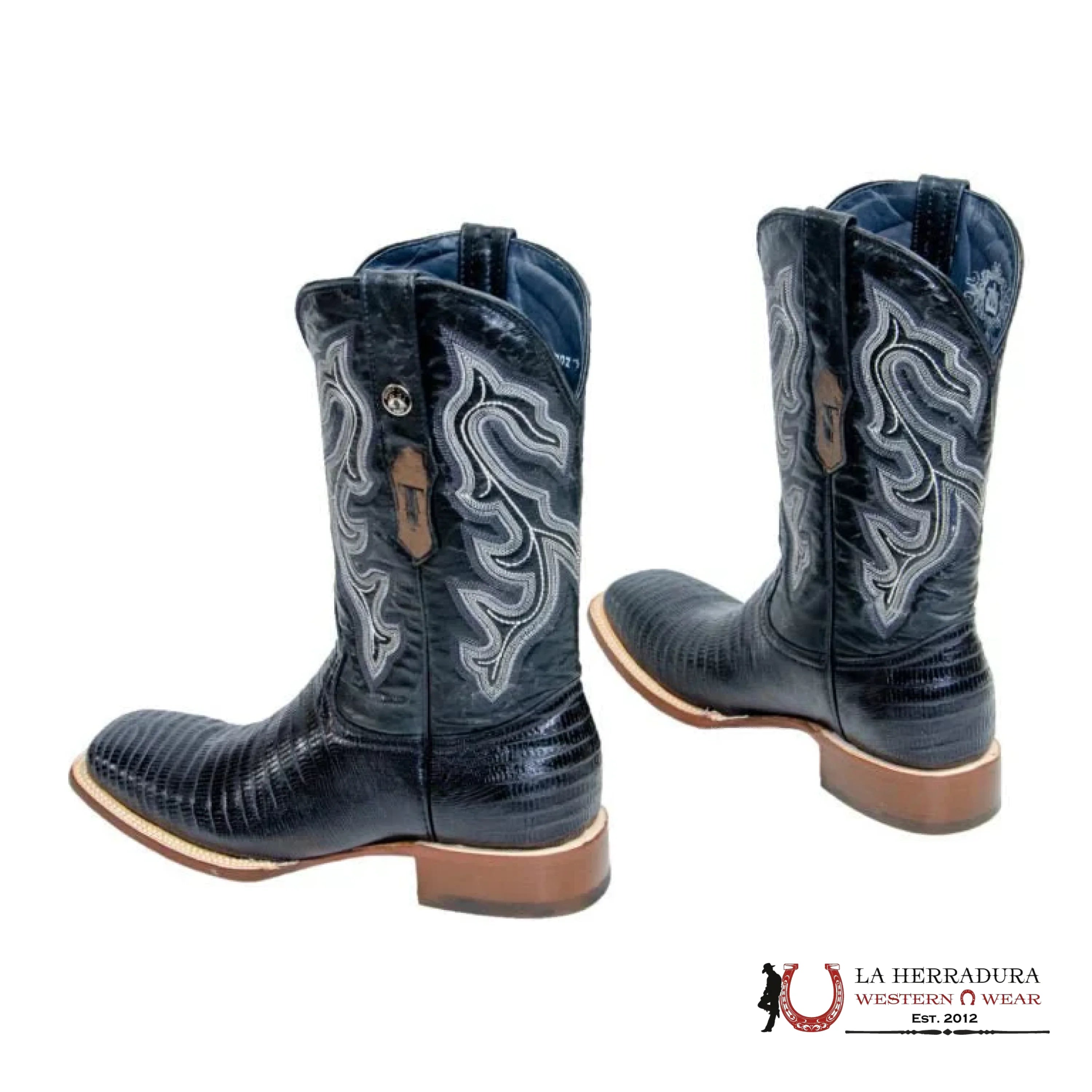 TANNER MARK MEN’S Lizard Black Print Western Boots BLACK FANGO TOP LEATHER SOLE- TM200968 BOTAS HOMBRES