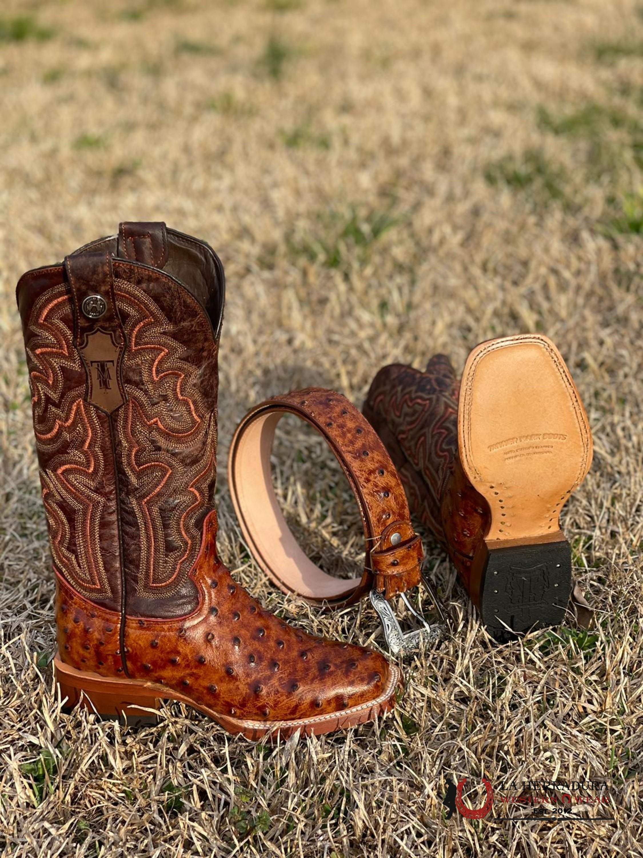 TANNER MARK MENS PRINT OSTRICH COGÑAC OKLAHOMA TOP-0961 BOTAS HOMBRES