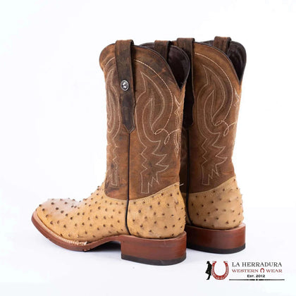 BOTAS DE HOMBRE DE PUNTA CUADRADA CON ESTAMPADO DE AVESTRUZ TANNER MARK SILLÍN ANTIGUO TM205556