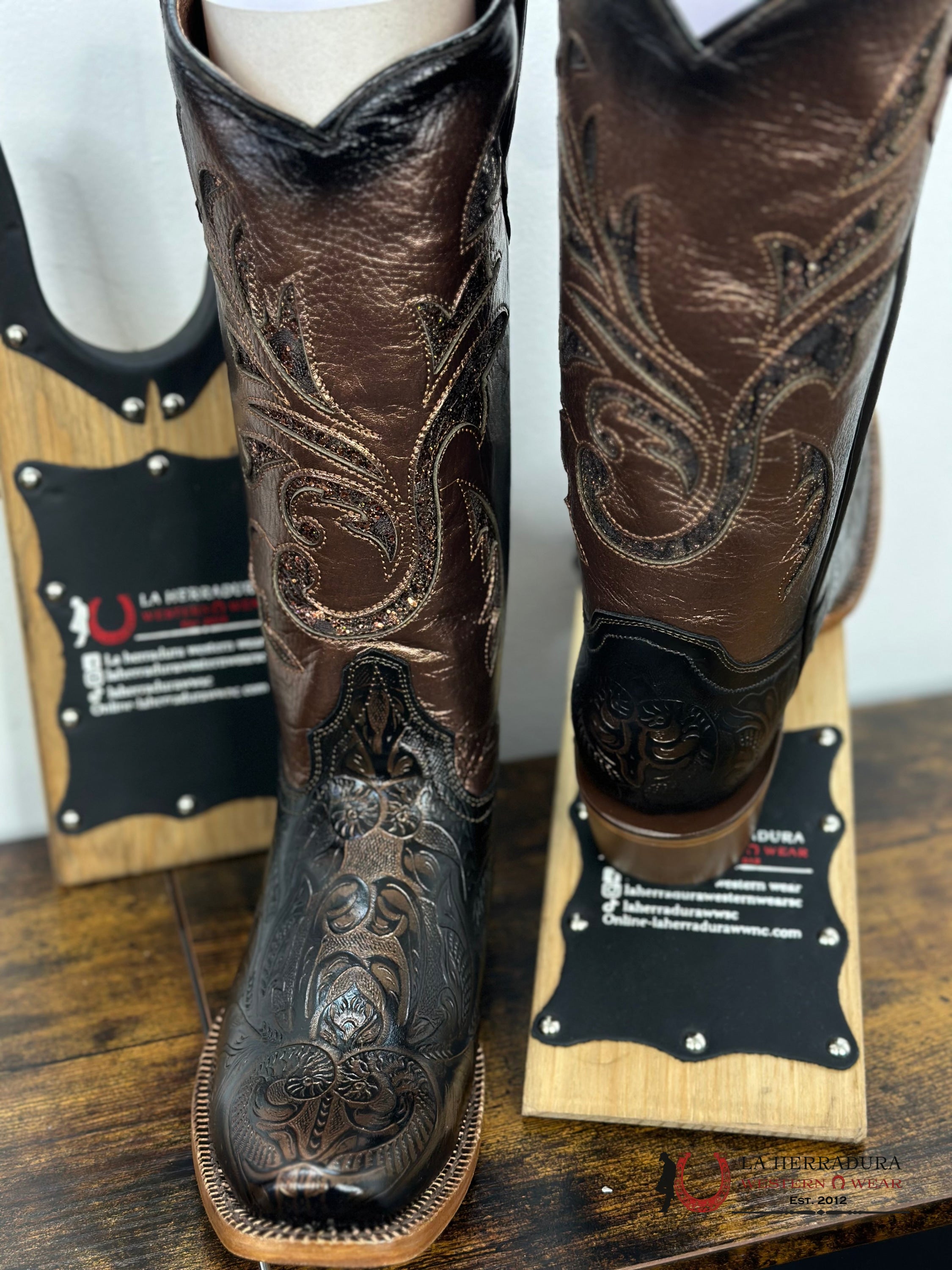 Tanner Mark Women Jade Print Habdtool Bronze Inlay Botas Mujeres