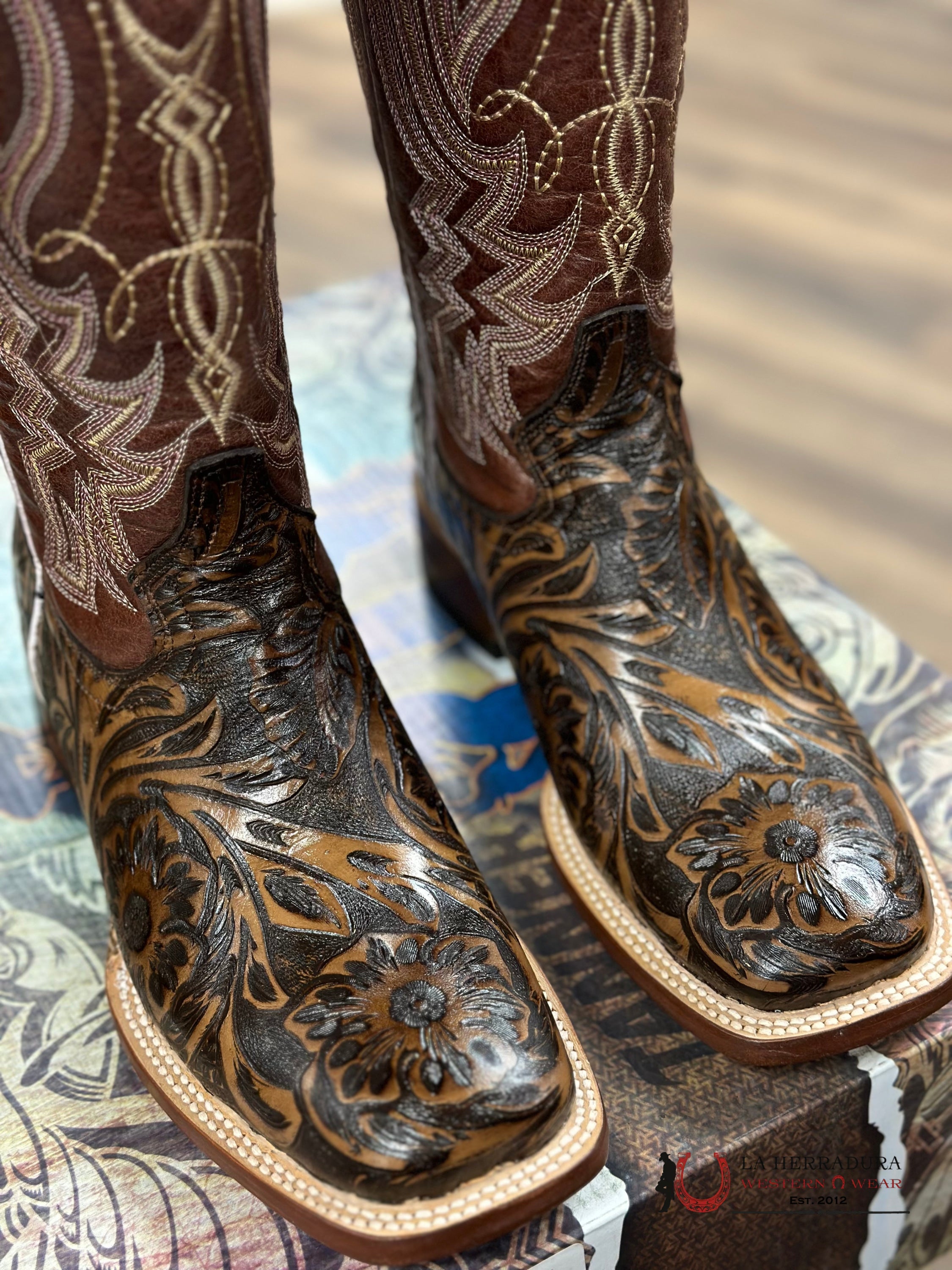 Tanner Mark Womens Hand Tooled Italo Orix Print Jungle Brown 207136 Botas Mujeres