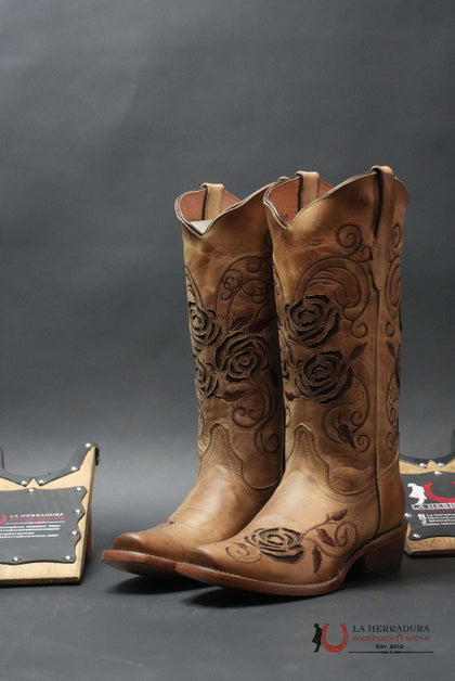 TANNER MARK MCALLEN DE MUJER, SANDALIAS CON INCRUSTACIONES DE ROSAS MARRONES TML205062