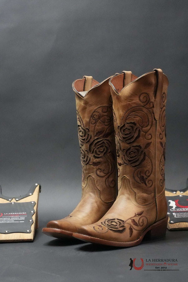 TANNER MARK MCALLEN DE MUJER, SANDALIAS CON INCRUSTACIONES DE ROSAS MARRONES TML205062
