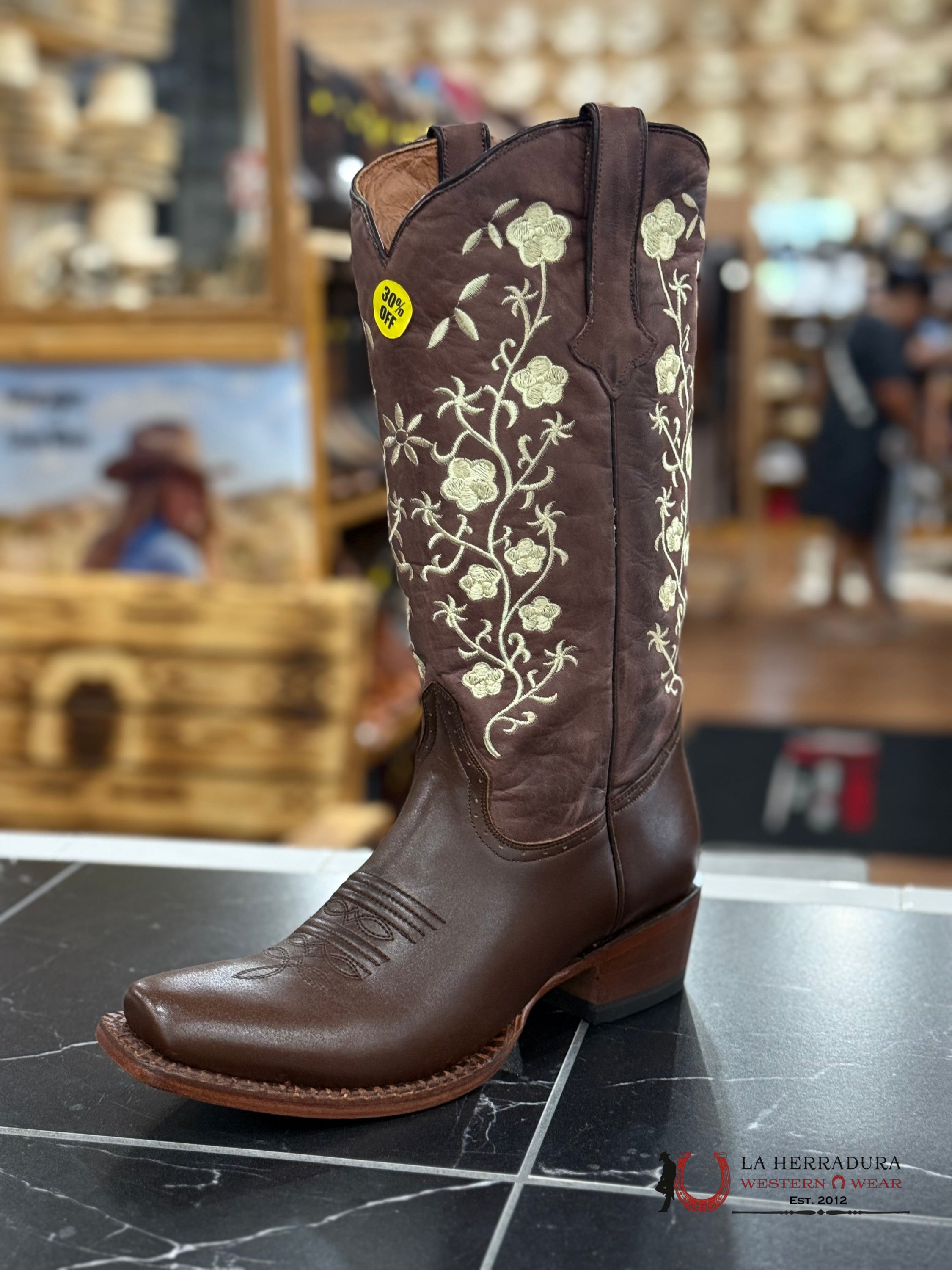 TANNER MARK WOMENS TURIN COFFEE/Vintage Brown with Embroidered Daisy Pattern- TML205029 BOTAS MUJERES