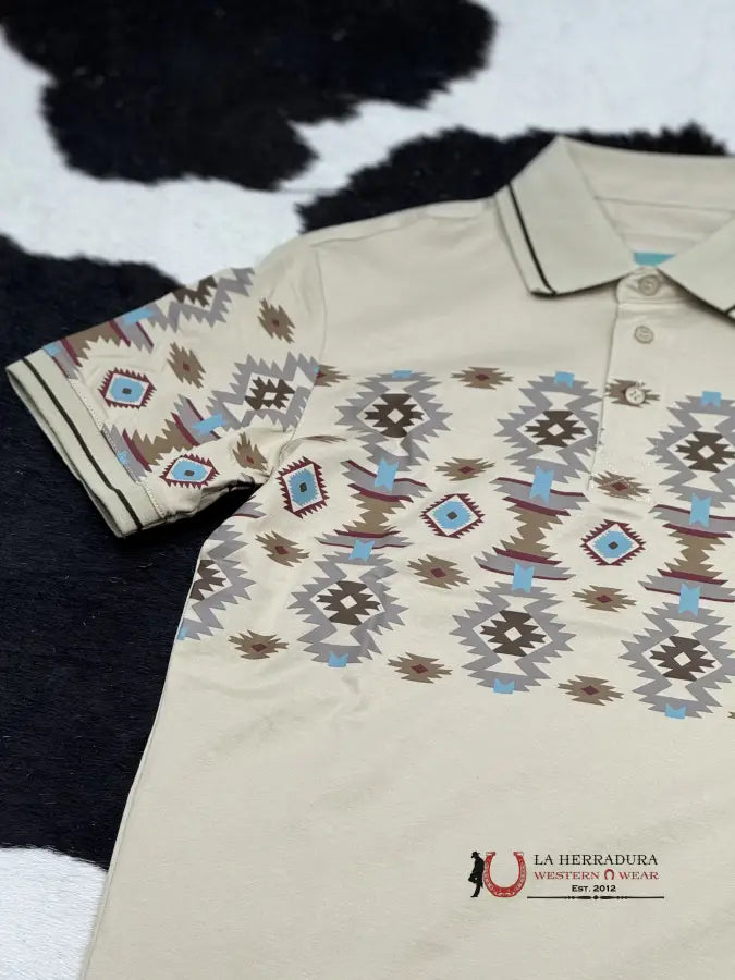 Taupe Aztec Polo Short Sleeve Shirt Ropa Hombres