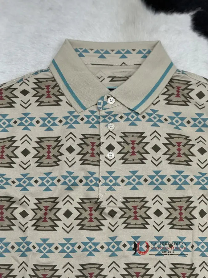 Taupe Teal Polo Aztec Short Sleeve Shirt Ropa Hombres