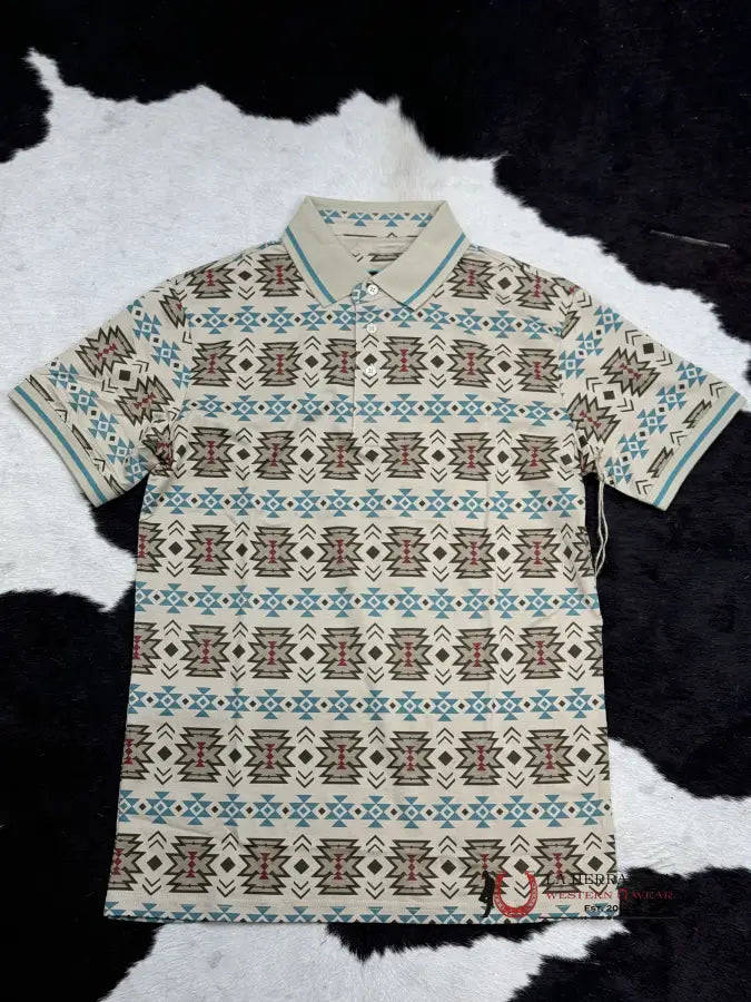 Taupe Teal Polo Aztec Short Sleeve Shirt Ropa Hombres