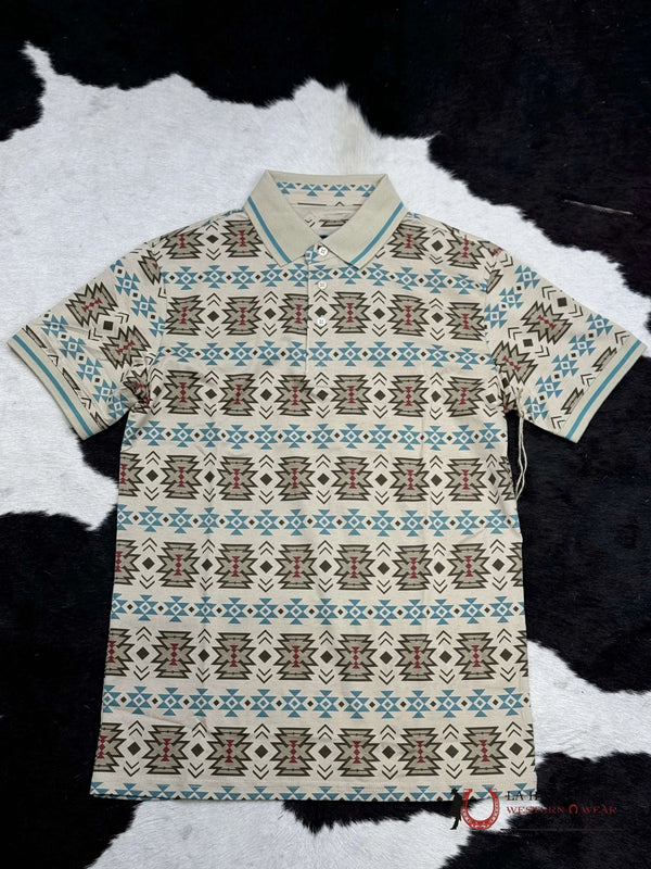 CAMISA DE MANGA CORTA POLO AZTECA AZUL VERDOSO TOPO