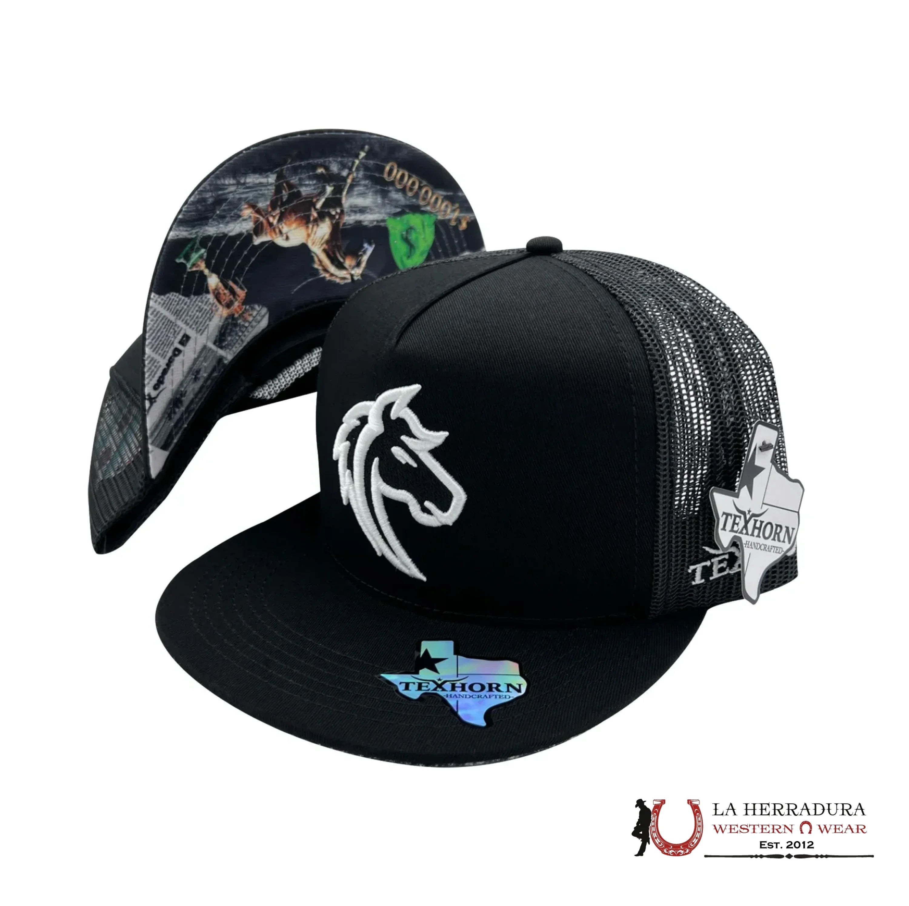 TEXAS HORN CAPS BLACK style 7 WHITE